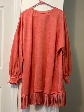 NWT Coral Faux Suede Dress With Fringe Hem